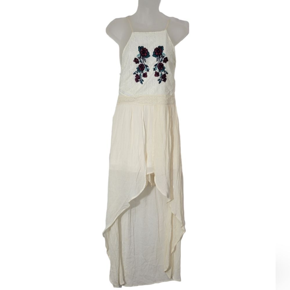 Blue Rain Cream Embroidered High-Low Jumpsuit
